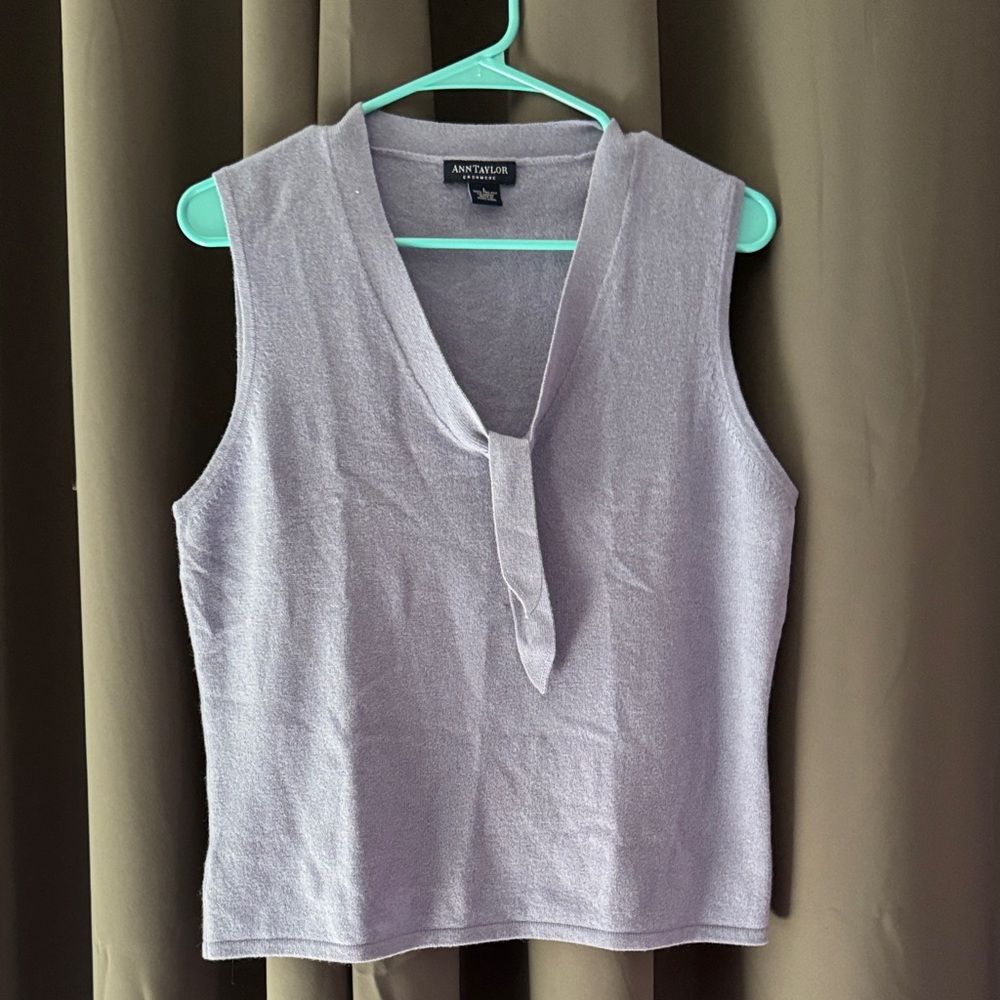 Ann Taylor Lilac Sleeveless Cashmere Tie-Neck Knit Tank
